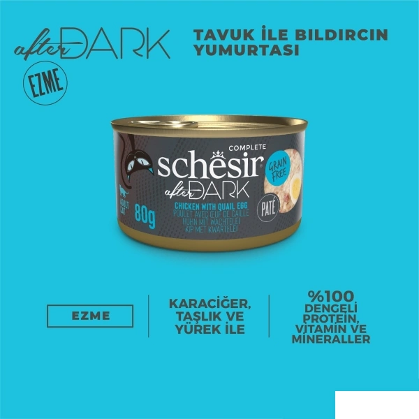 Schesir After Dark Pate Tavuk ve Bıldırcın Yumurtalı Yetişkin Kedi Konservesi 80gr