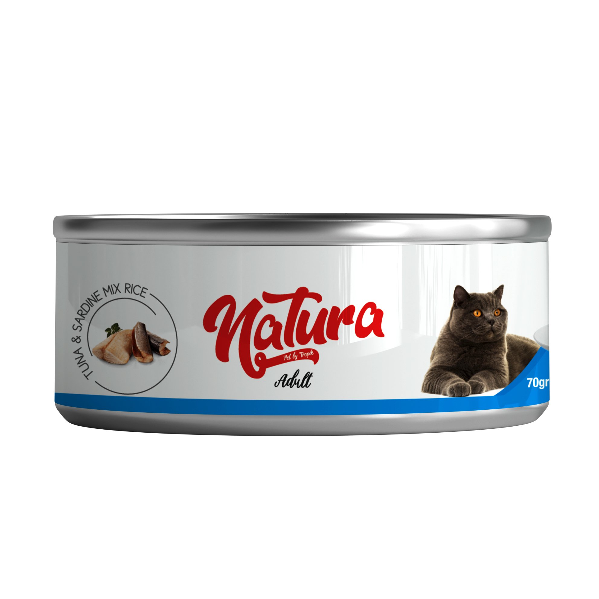 Natura Ton Balığı & Sardalya, Et Suyu İçinde Pirinçli Kedi Konservesi 70 Gr