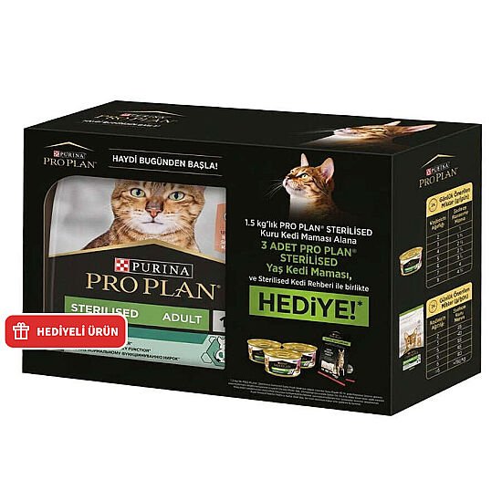 Pro Plan BOX Kısırlaştırılmış Somon Balıklı Kedi Maması 1,5 Kg + 3 Adet Pro Plan Konserve 85 Gr
