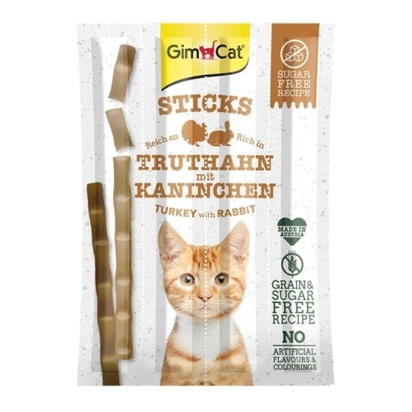 GimCat Sticks Hindili ve Tavşan Etli Taurinli Tahılsız Kedi Ödül Çubuğu 20gr (4'lü)