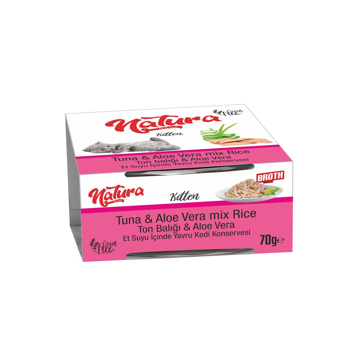 Natura Ton Balığı & Aloe Vera, Et Suyu İçinde Pirinçli Yavru Kedi Konservesi 70 Gr