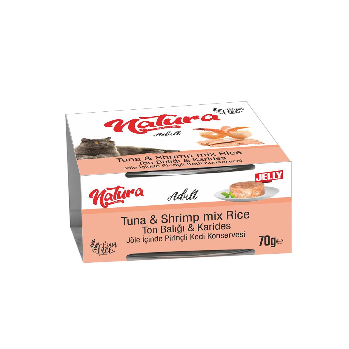 Natura Ton Balığı & Karides, Jöle İçinde Pirinçli Kedi Konservesi 70 Gr